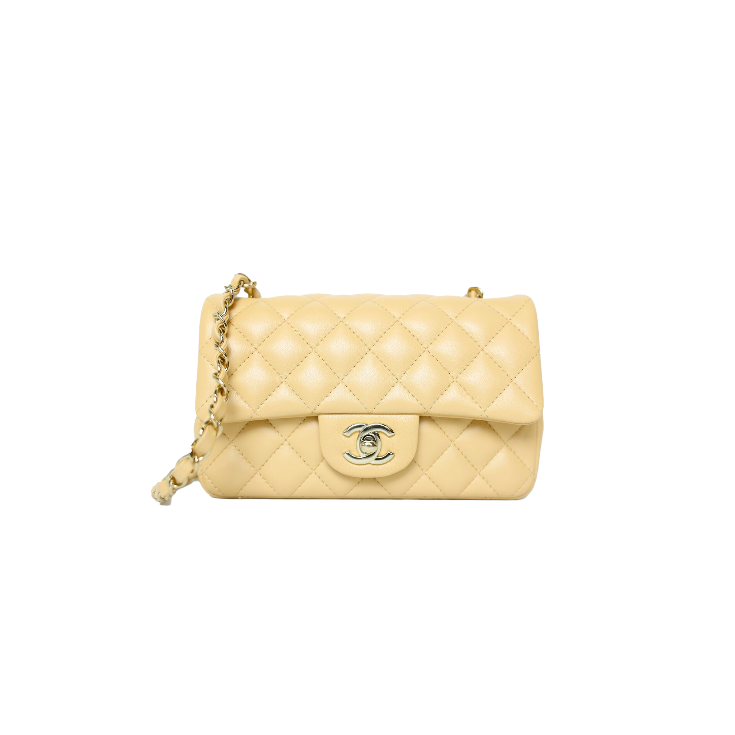 CHANEL CLASSIC MINI RECTANGLE, BEIGE LAMBSKIN LEATHER WITH HARDWARE (20*12*6cm)